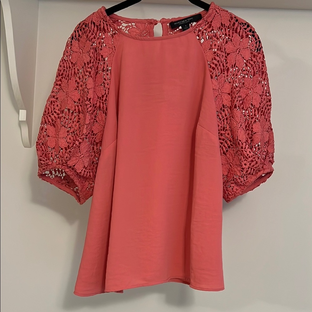 Marc New York Puffy Lace Sleeve Blouse